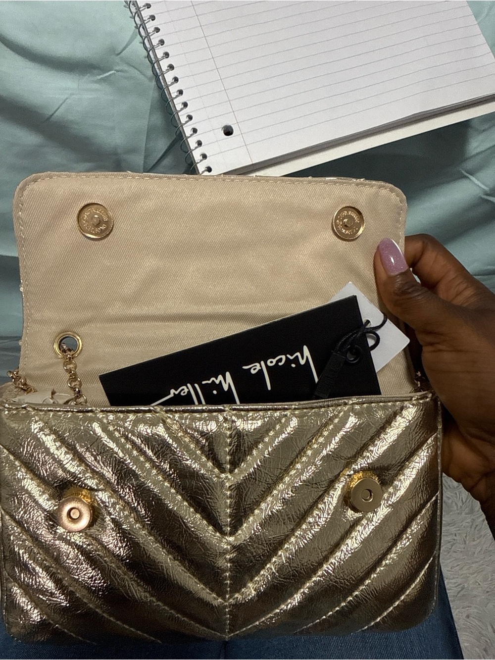 Metallic Gold Quilted Shoulder Bag by Nicole Miller